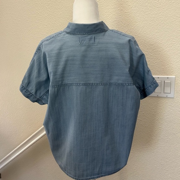 Madewell Denim Short-Sleeve Tie-Front Shirt in Hillford Wash Blue Sz S oversized - Picture 8 of 14